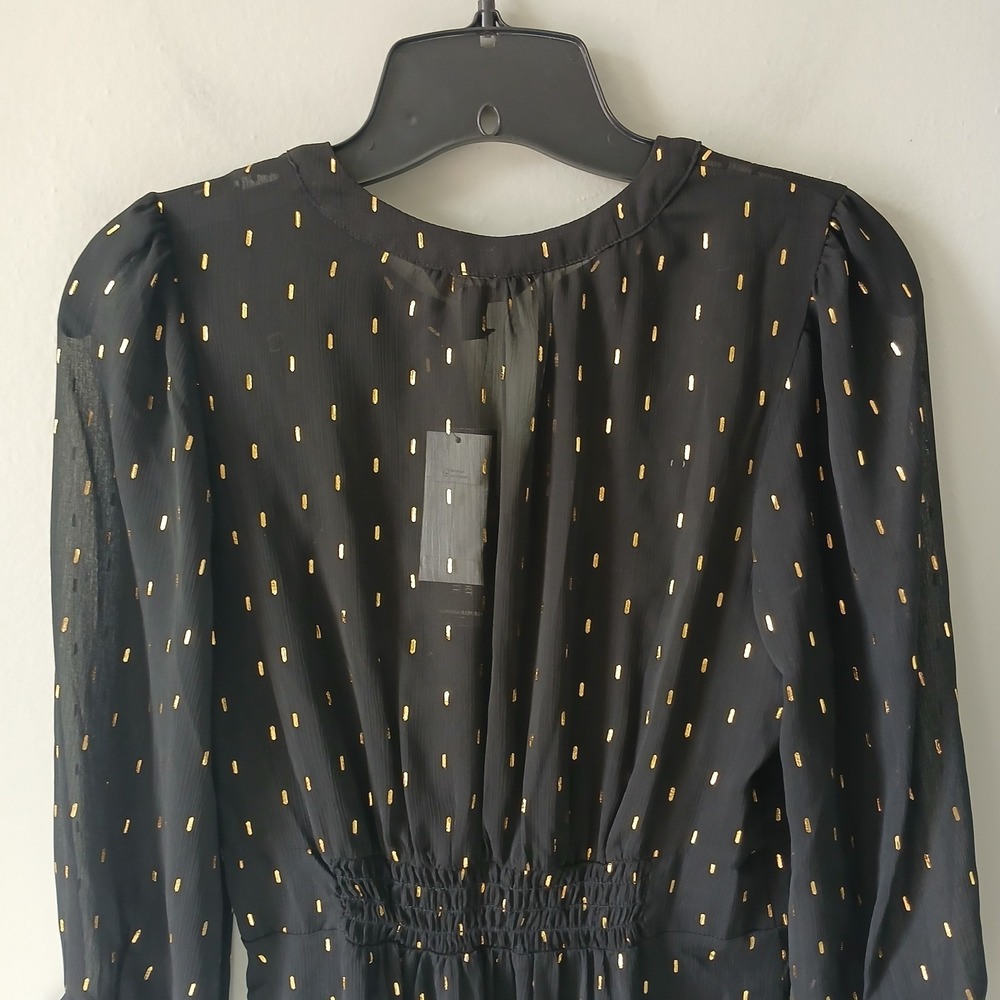 Banana Republic Women's Size XS Black Gold Metallic Blouson Dress Lined NWT!!! - Picture 12 of 16